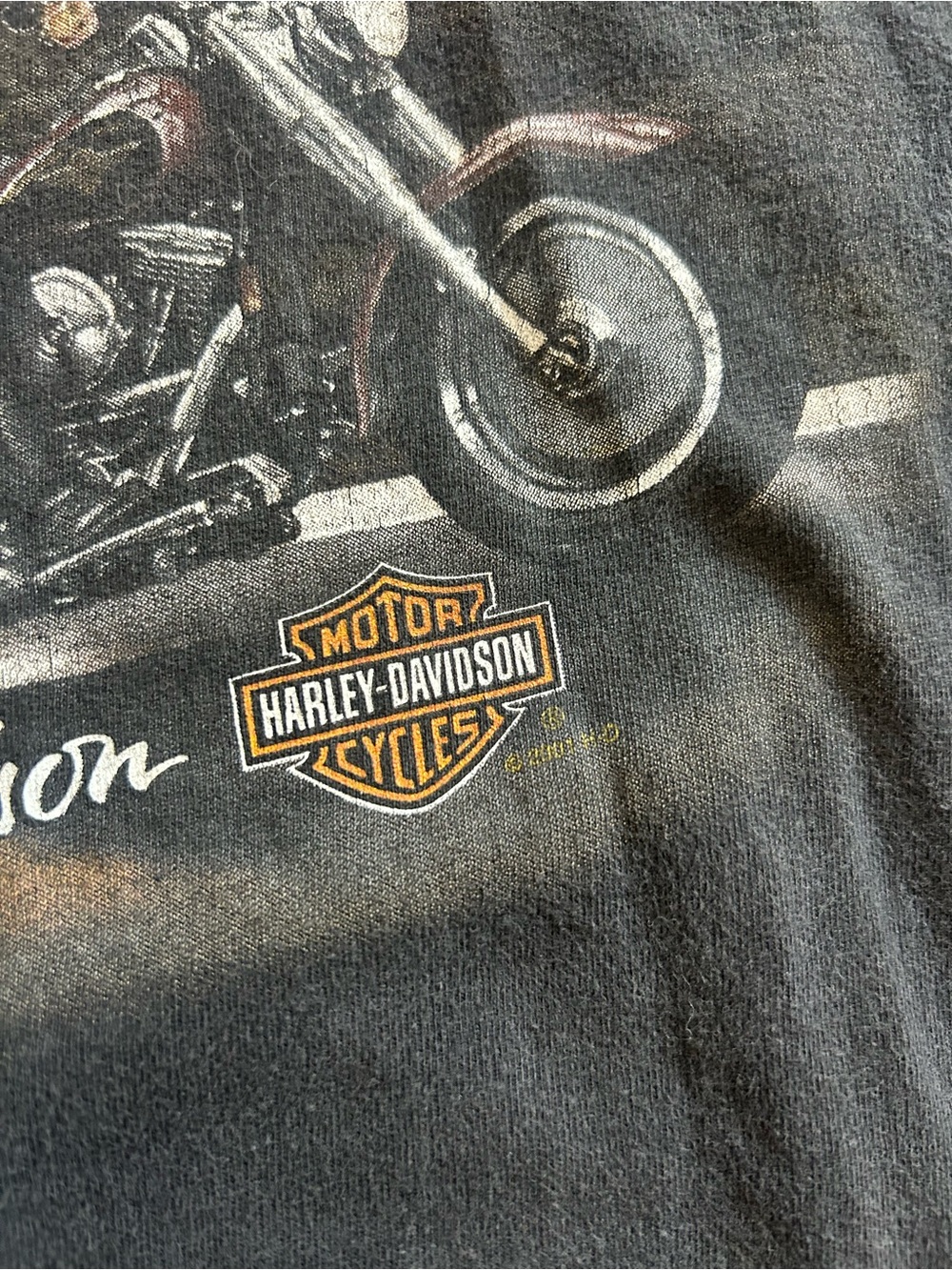 Vintage Harley Davison USA Eagle Wolf Bear Wyoming Tshirt Mens Size XL - Picture 7 of 9